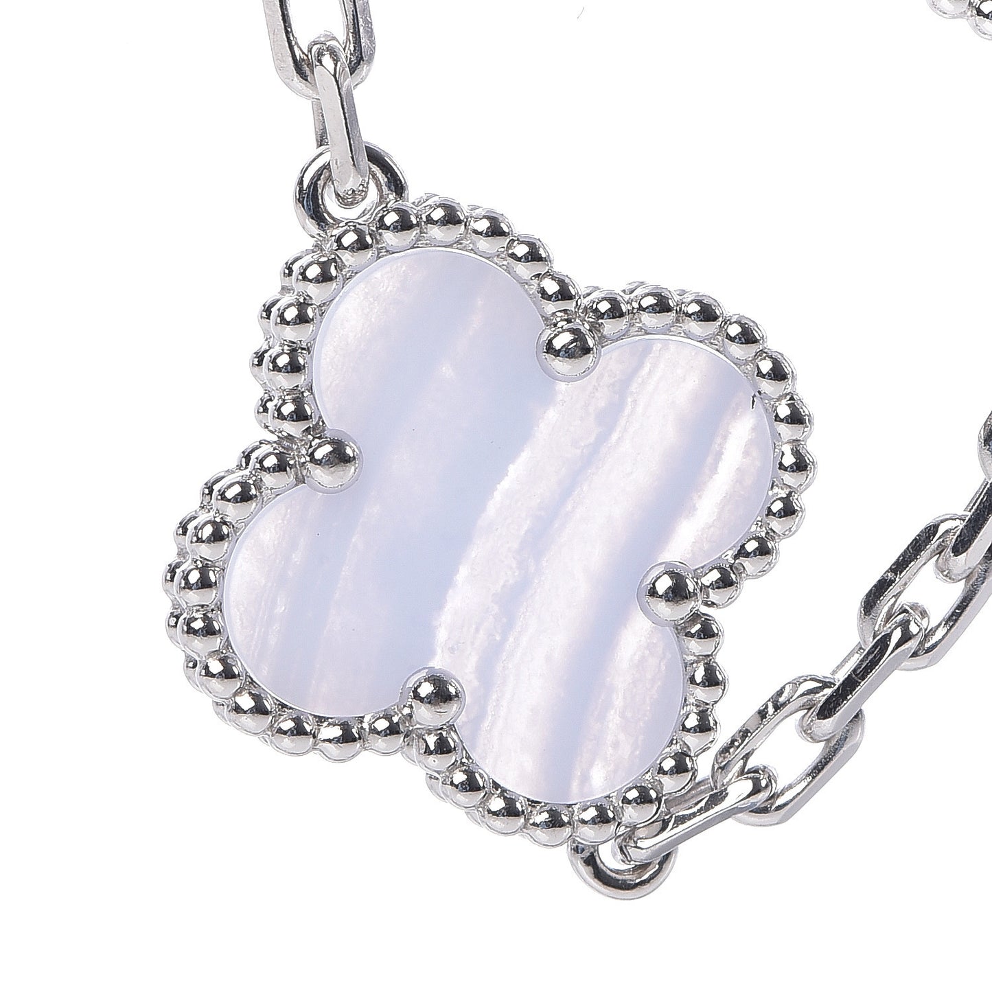 18K White Gold Chalcedony 5 Motifs Vintage Alhambra Bracelet