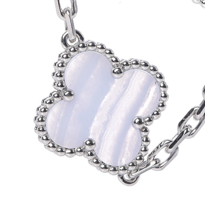 Van Cleef & Arpels 18K White Gold Chalcedony 5 Motifs Vintage Alhambra Bracelet 6 of 7
