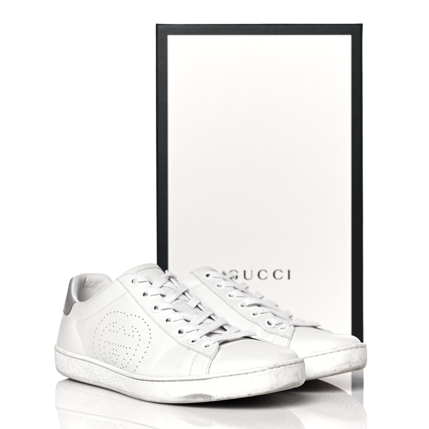 Gucci Calfskin Interlocking G Perforated Womens Ace Sneakers 38 White Grey Sky 10 of 10