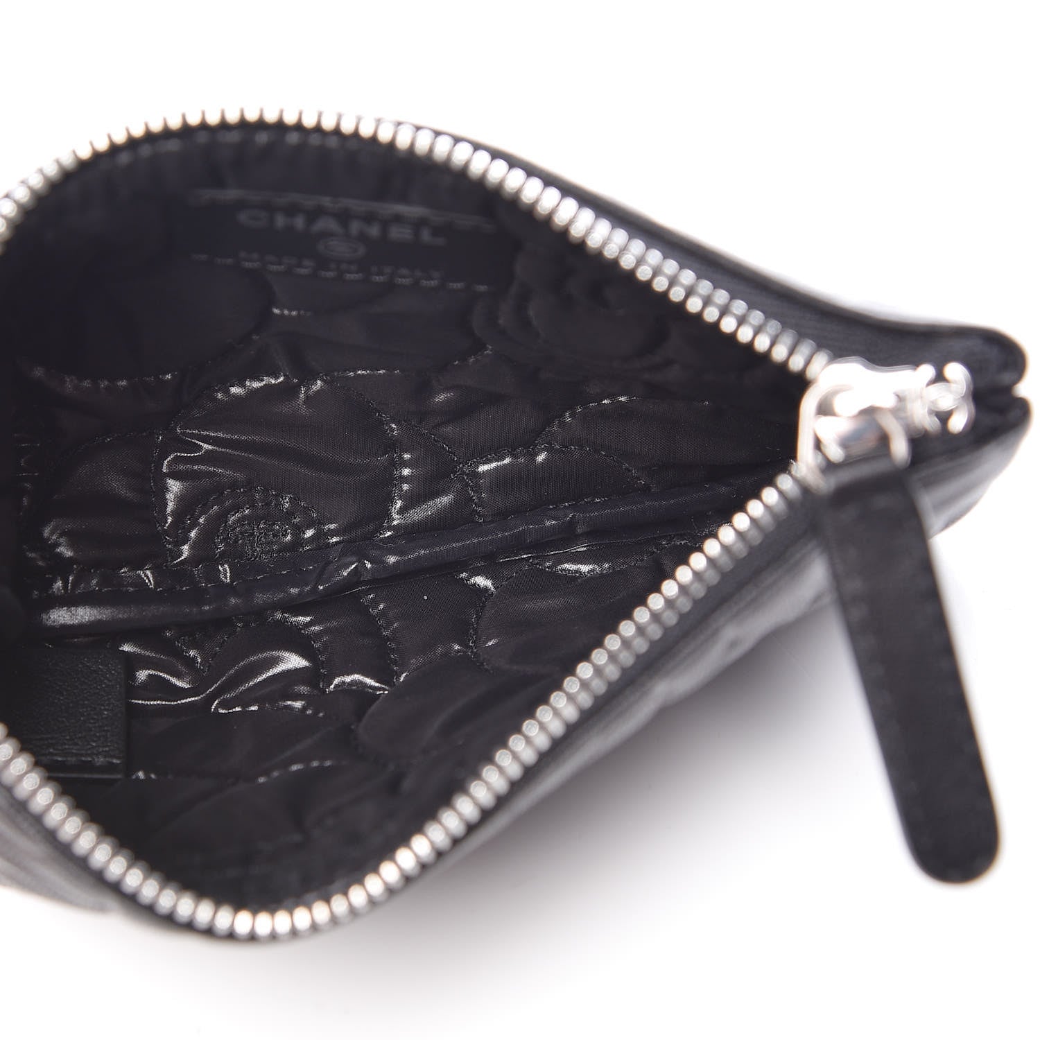 Chanel Goatskin Camellia Embossed Cosmetic Pouch Black 5 of 7