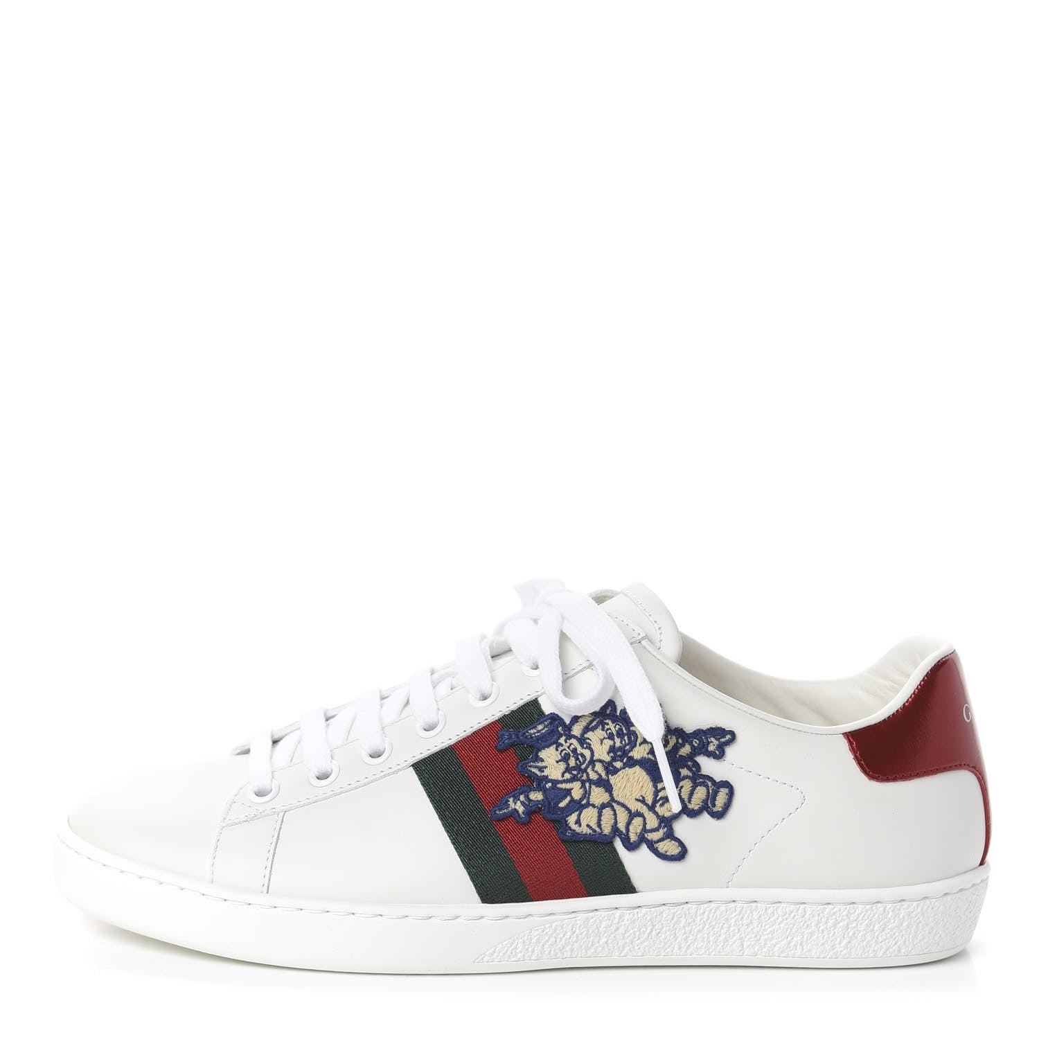 Gucci X DISNEY Calfskin Web Three Little Pigs Embroidered Womens Ace Sneakers 37.5 White Red Green 1 of 7