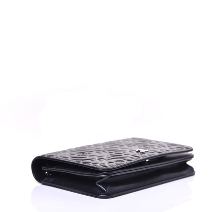 Chanel Goatskin Camellia Embossed Wallet on Chain WOC Black 4 of 9