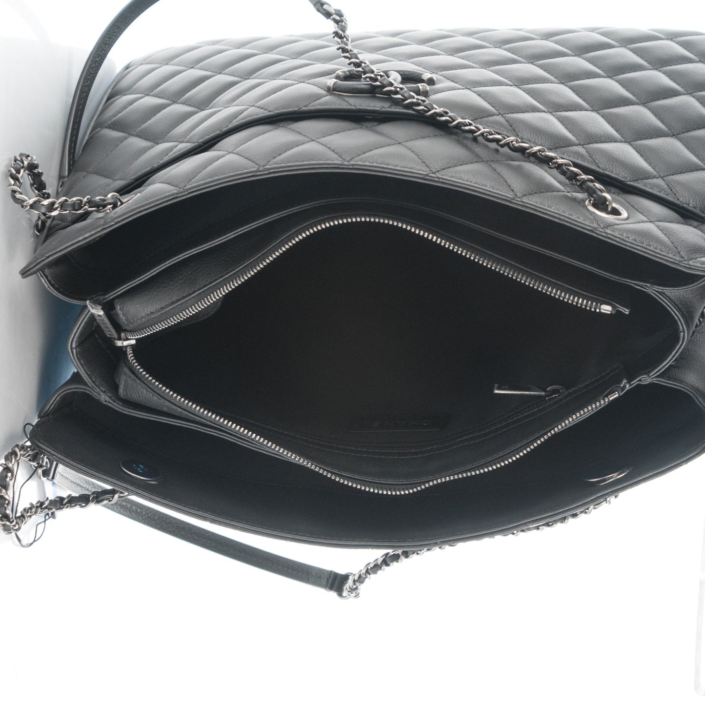 Calfskin Quilted Frame In Chain Tote Black