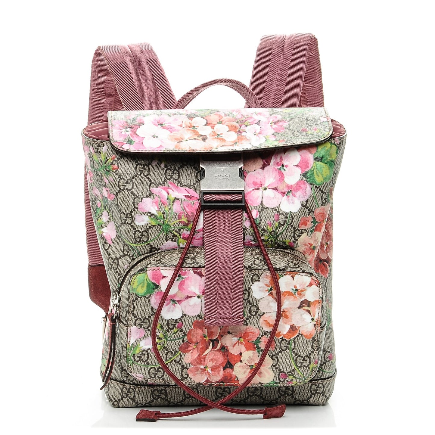 GG Supreme Monogram Blooms Small Single Buckle Backpack Beige Multicolor Dry Rose