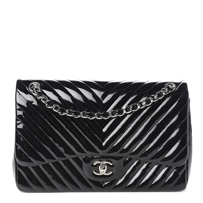 Chanel Patent Chevron Quilted Jumbo Double Flap Black 1 of 9