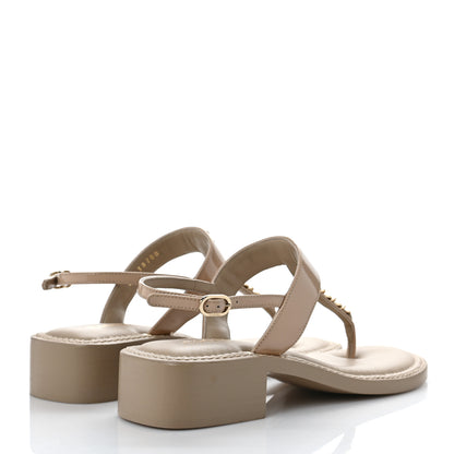 Chanel Lambskin Patent Chain CC Logo Thong Sandals 38 Beige 4 of 9