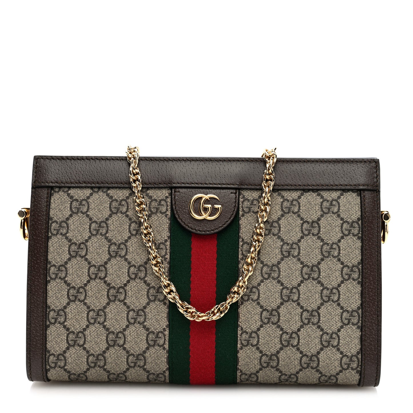 GG Supreme Monogram Web Small Ophidia Chain Shoulder Bag Brown