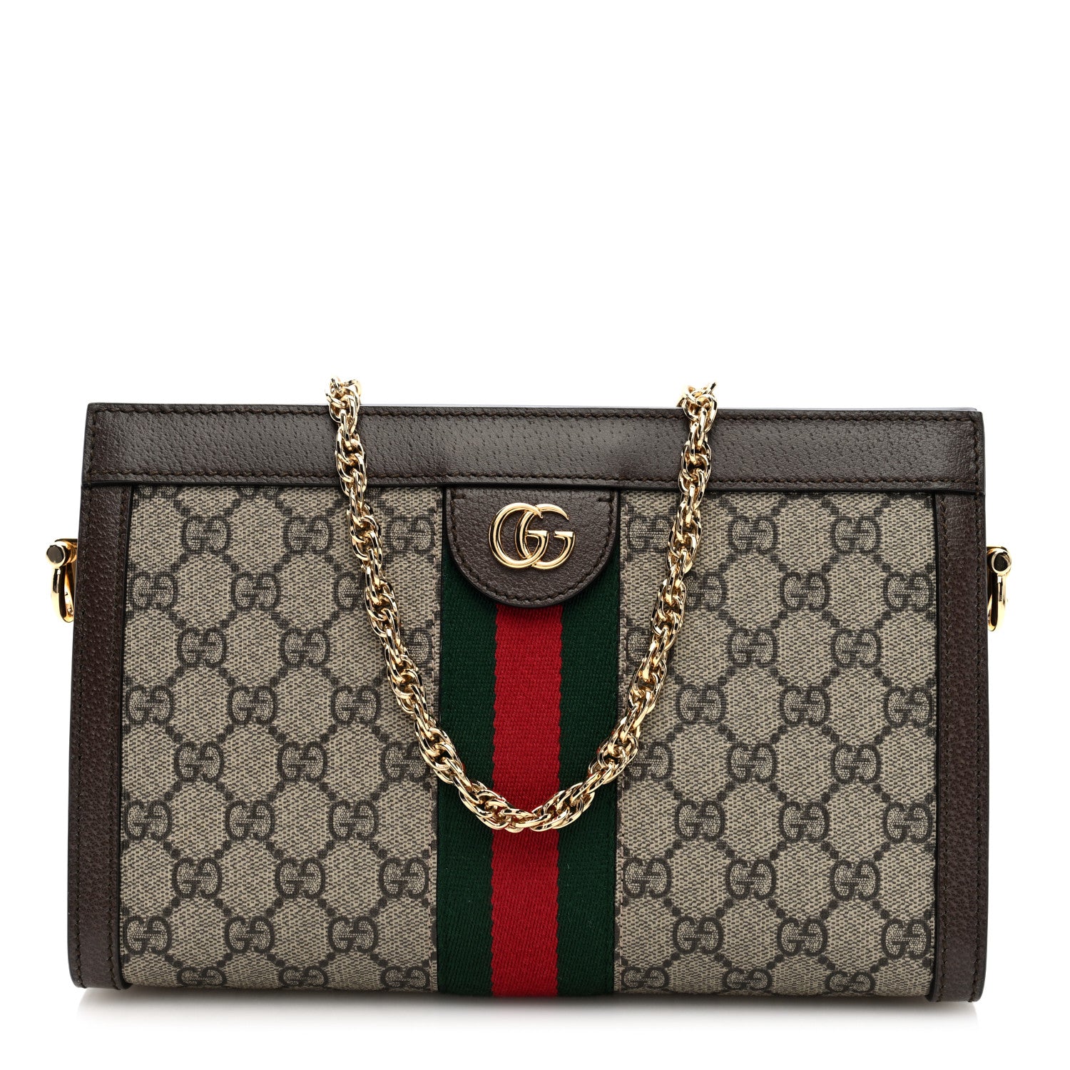 Gucci GG Supreme Monogram Web Small Ophidia Chain Shoulder Bag Brown 1 of 10
