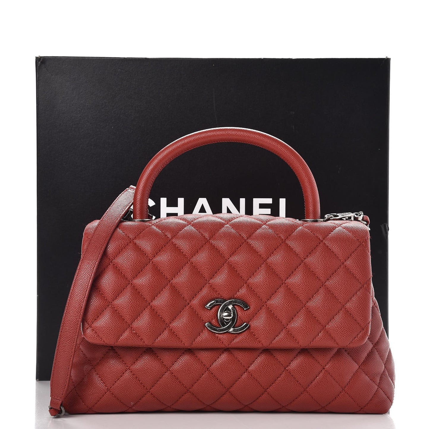 Caviar Quilted Small Coco Handle Flap Dark Red