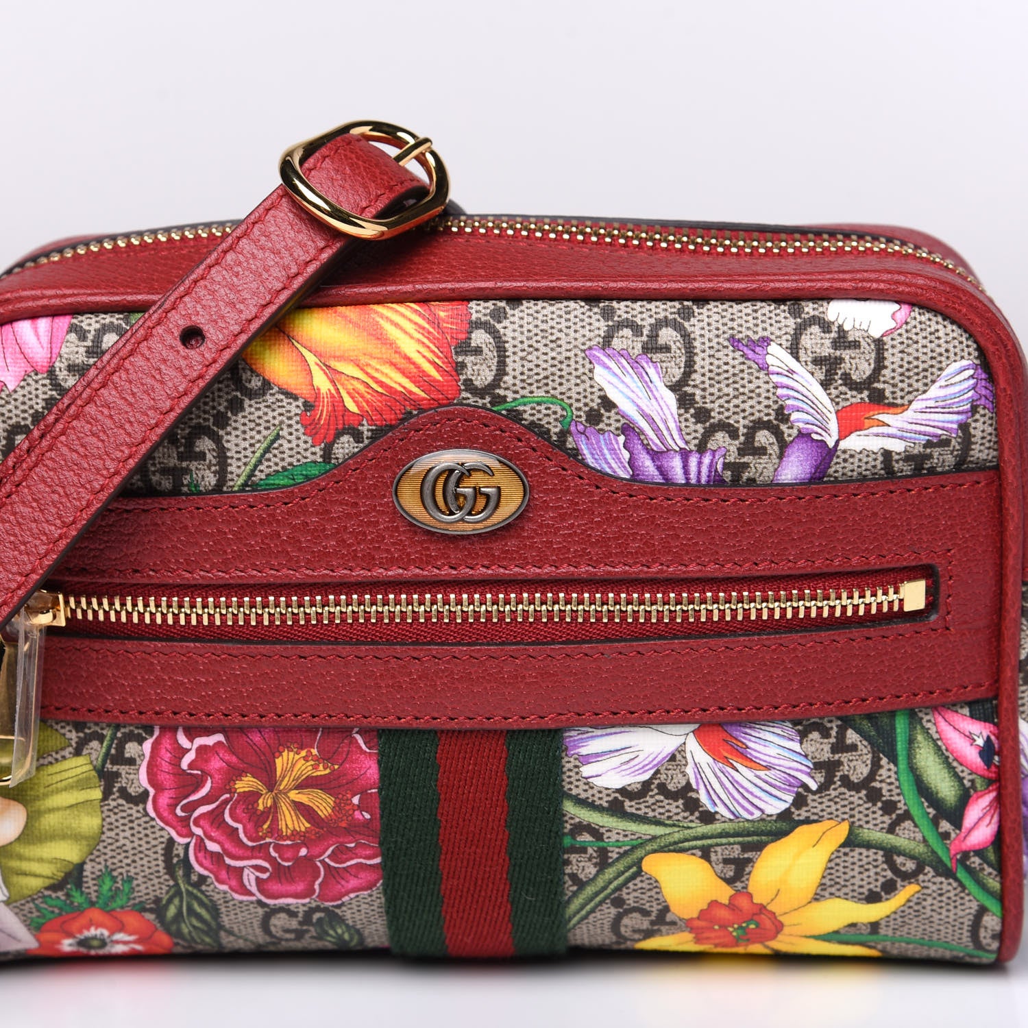 Gucci GG Supreme Monogram Flora Web Mini Ophidia Shoulder Bag Red 8 of 9