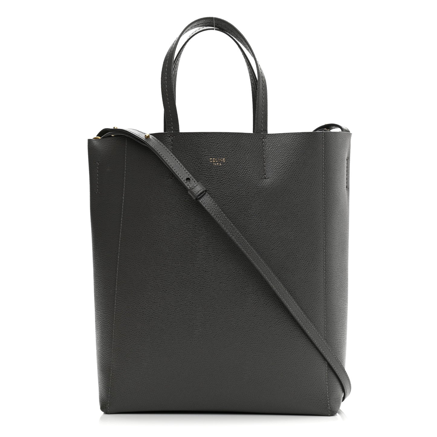 Grained Calfskin Small Vertical Cabas Grey