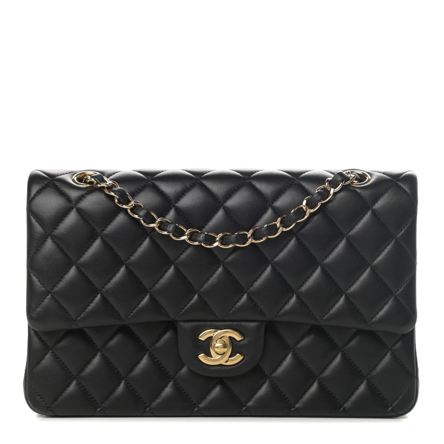 Lambskin Quilted Medium Double Flap Black