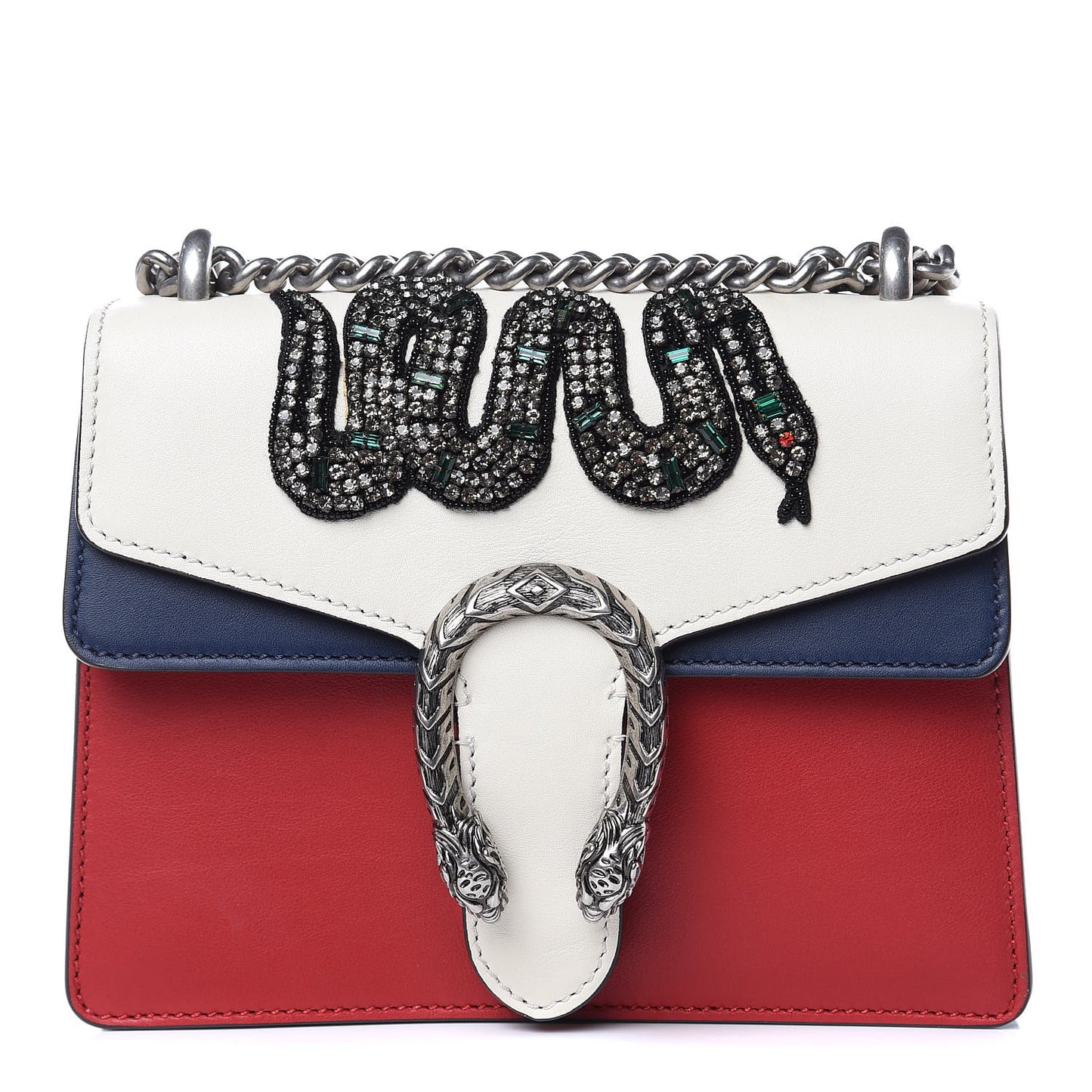 Calfskin Crystal Snake Embroidered Mini Dionysus Shoulder Bag Mystic White Hibiscus Red Blue Agata