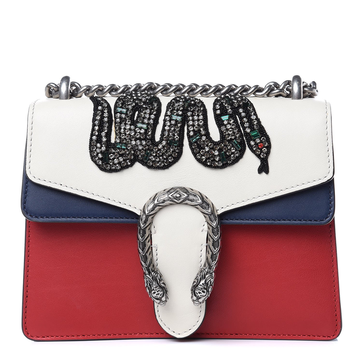 Gucci Calfskin Crystal Snake Embroidered Mini Dionysus Shoulder Bag Mystic White Hibiscus Red Blue Agata 1 of 11