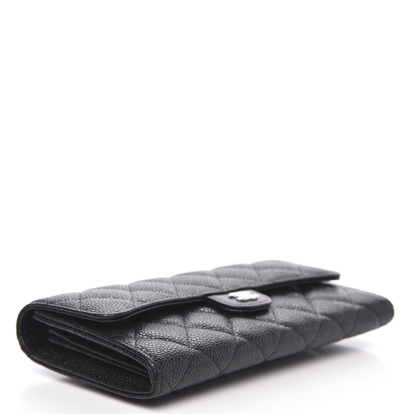 Caviar Quilted Large Gusset Flap Wallet Black