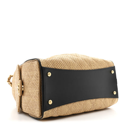 Chanel Braided Raffia Calfskin Small Chanel 25 Handbag Beige Black 4 of 11