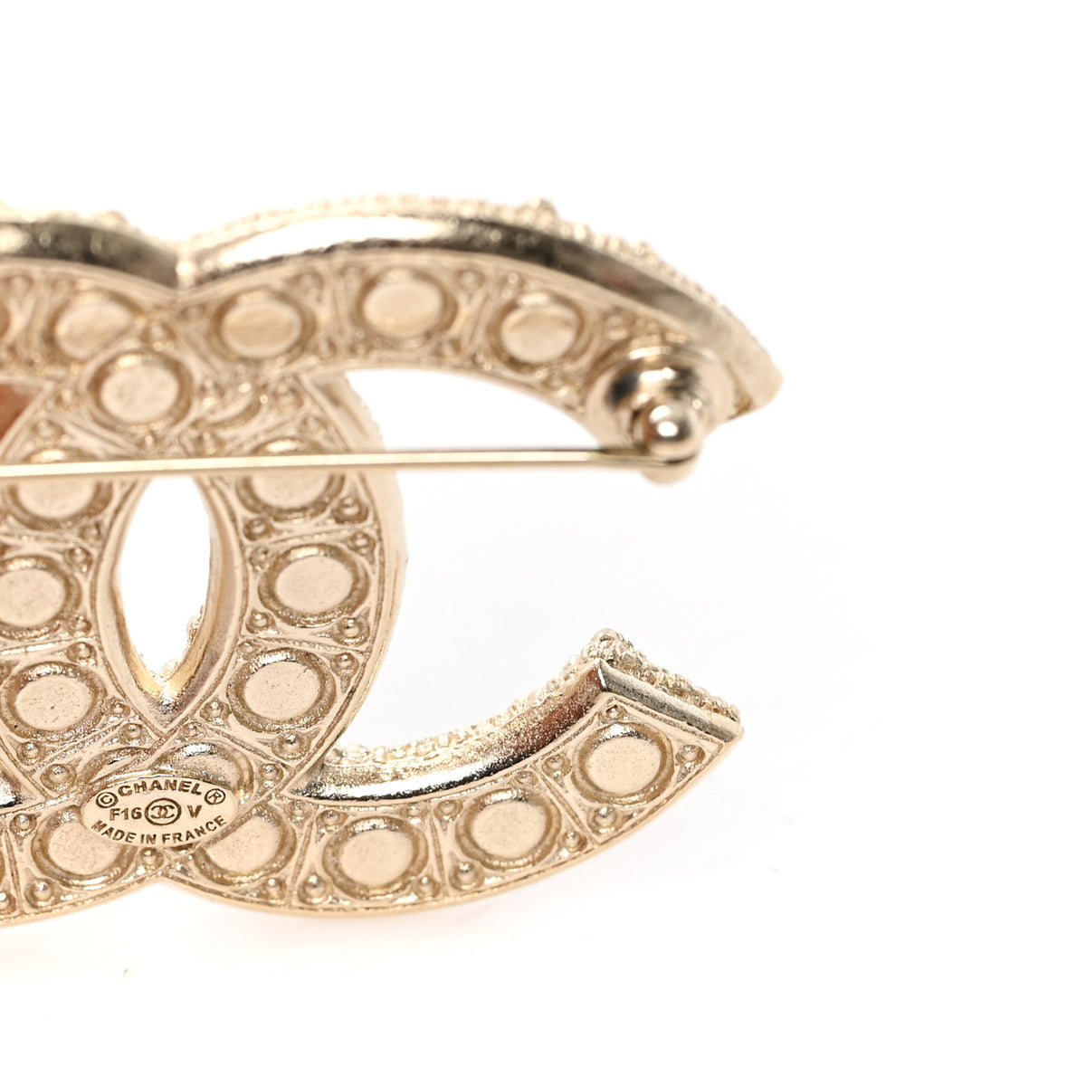 Chanel Pearl Crystal CC Brooch Gold 3 of 3