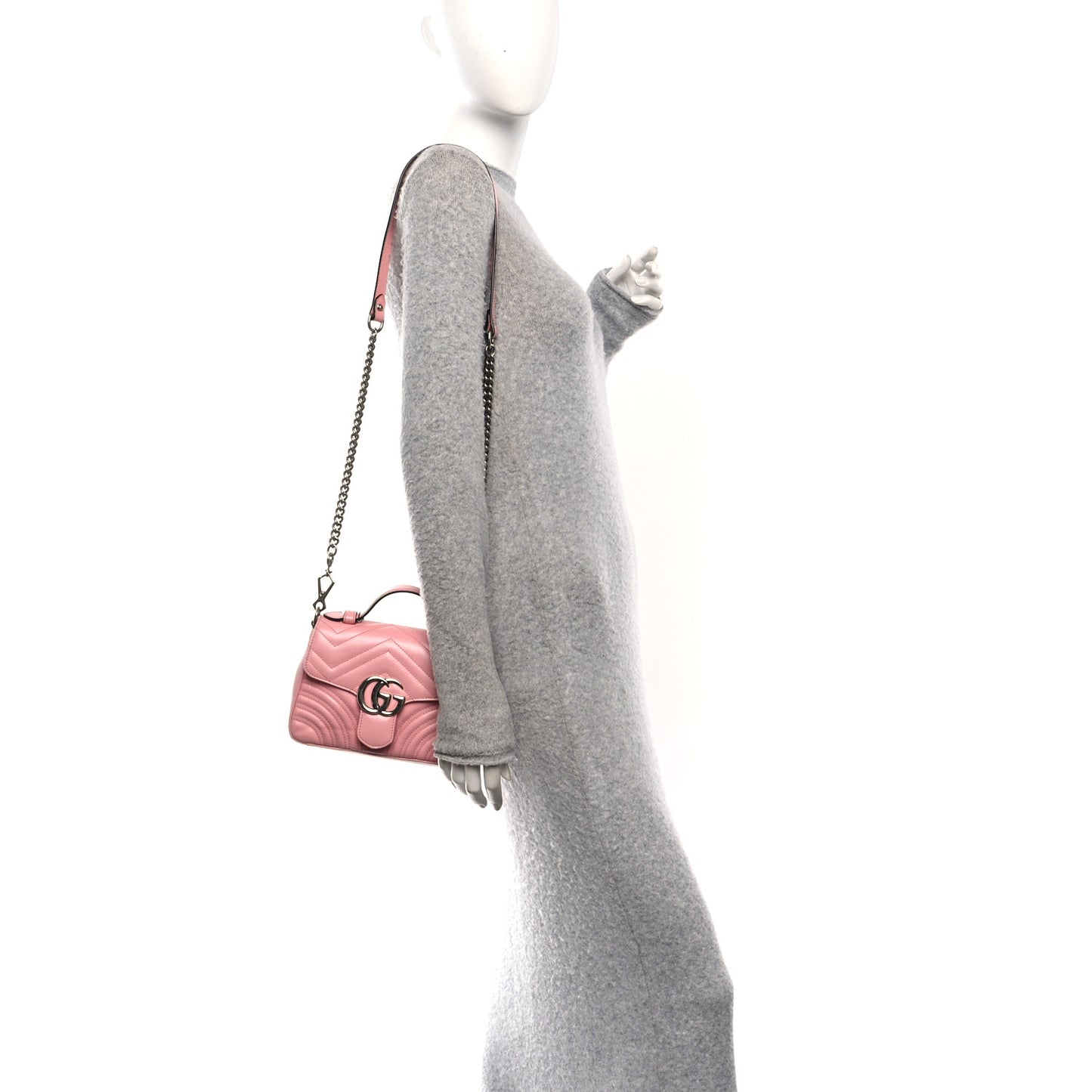 Calfskin Matelasse Mini GG Marmont Top Handle Shoulder Bag Wild Rose