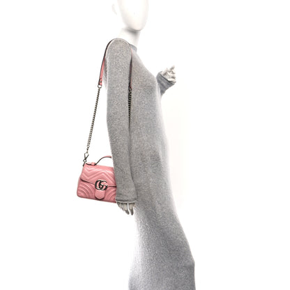 Gucci Calfskin Matelasse Mini GG Marmont Top Handle Shoulder Bag Wild Rose 2 of 17