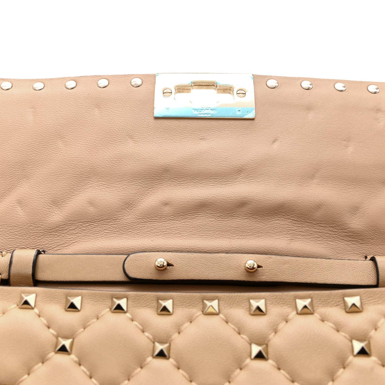 Valentino Garavani Nappa Rockstud Spike Wallet On Chain Camel Rose 10 of 10