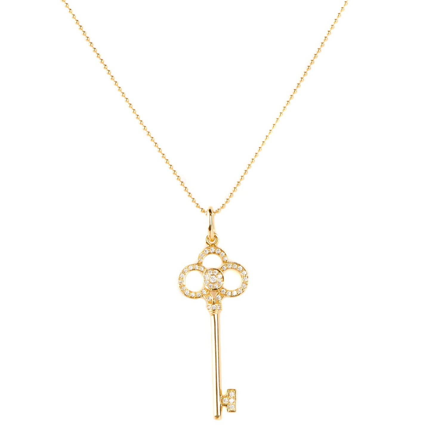 18K Yellow Gold Diamond Crown Key Pendant Necklace