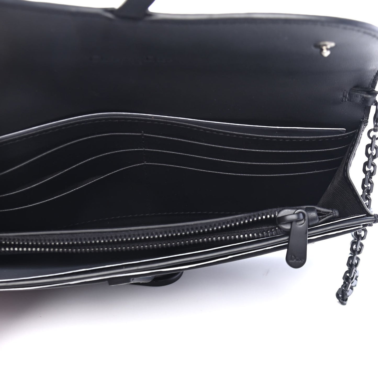 Ultra Matte Calfskin Saddle Chain Wallet Pouch Black