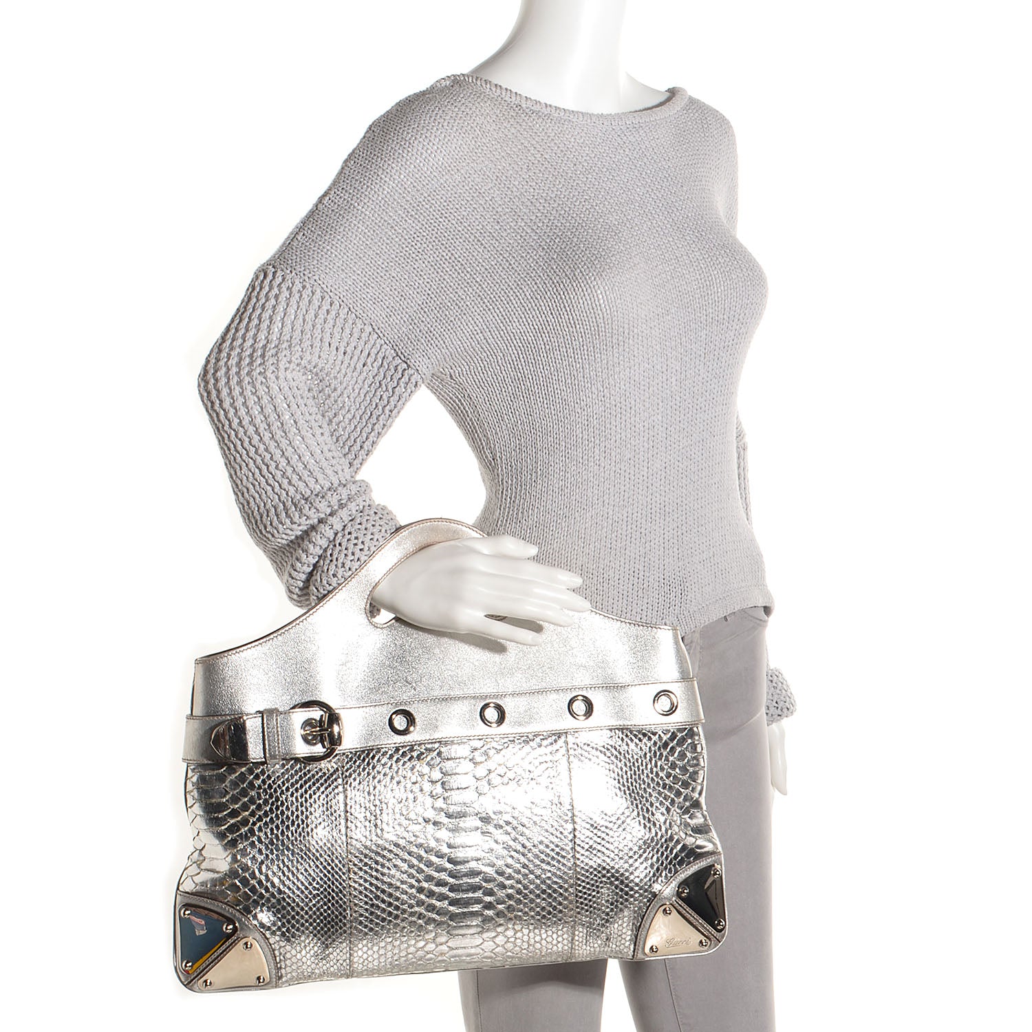 Gucci Python Romy Medium Tote Silver 2 of 9