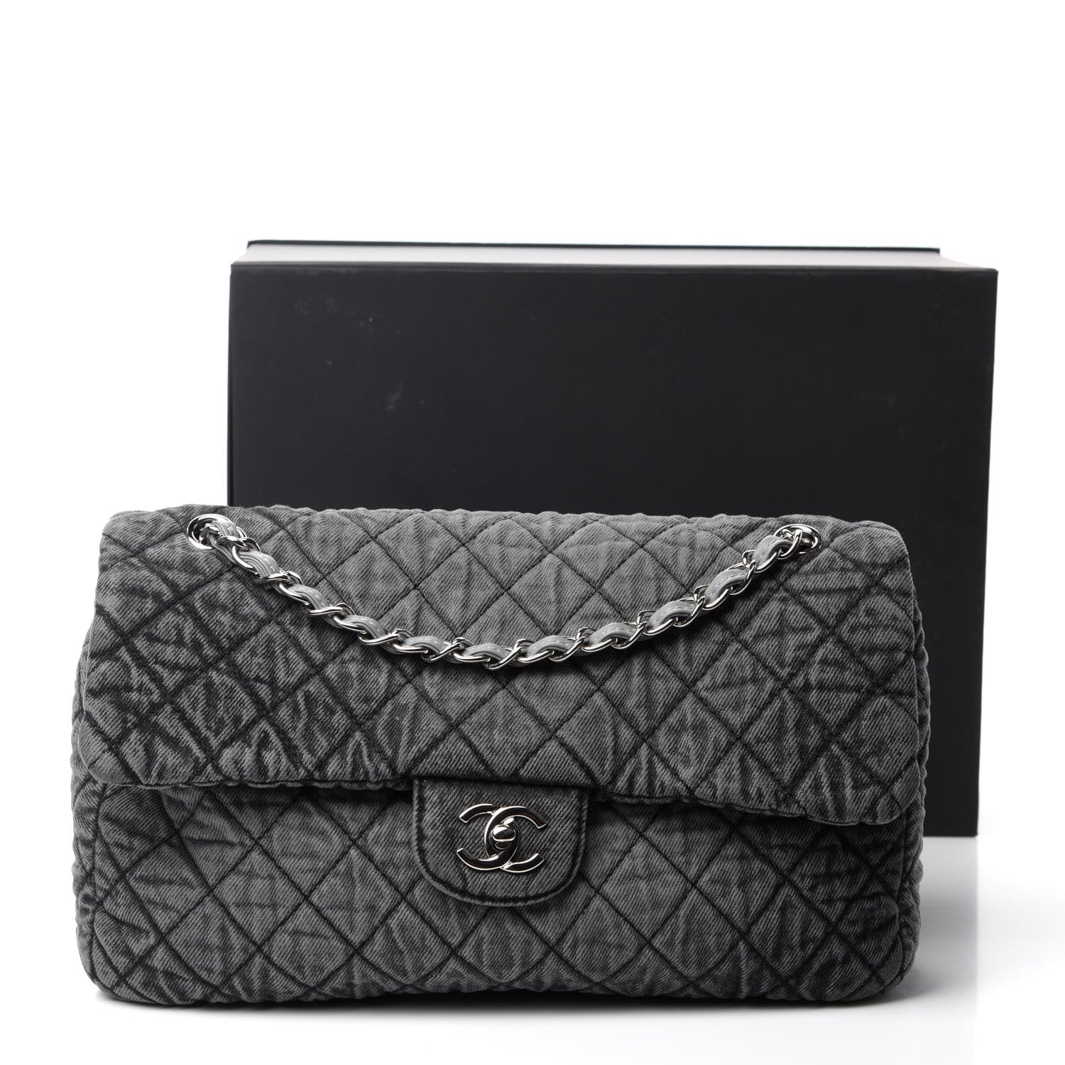 Chanel Denim Quilted Denimpression Flap Grey Black 12 of 12