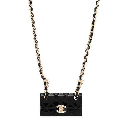 Chanel Metal Resin Calfskin Quilted CC Turnlock Chain Bag Necklace Gold Black 1 of 6