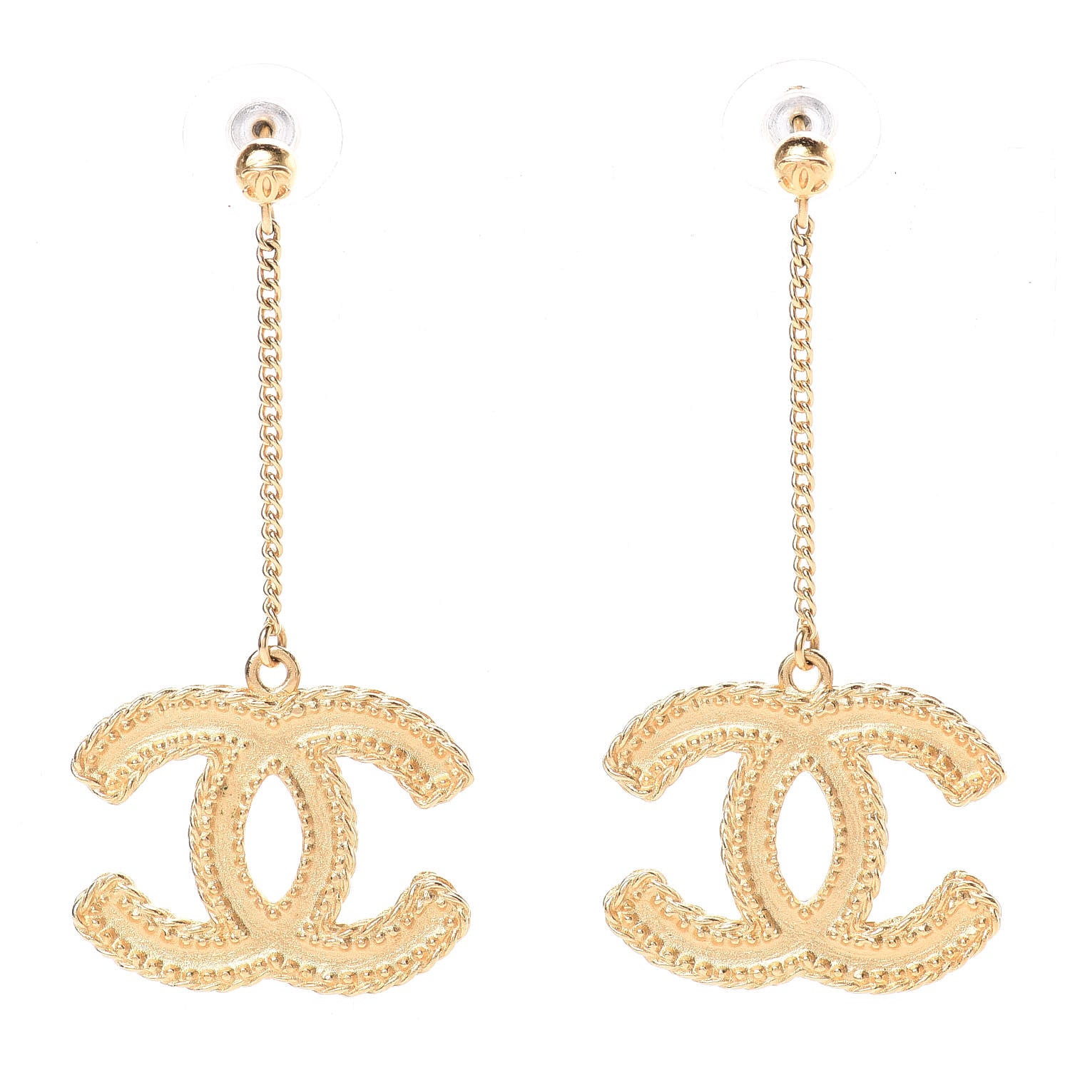 Chanel CC Drop Earrings Matte Gold 1 of 5