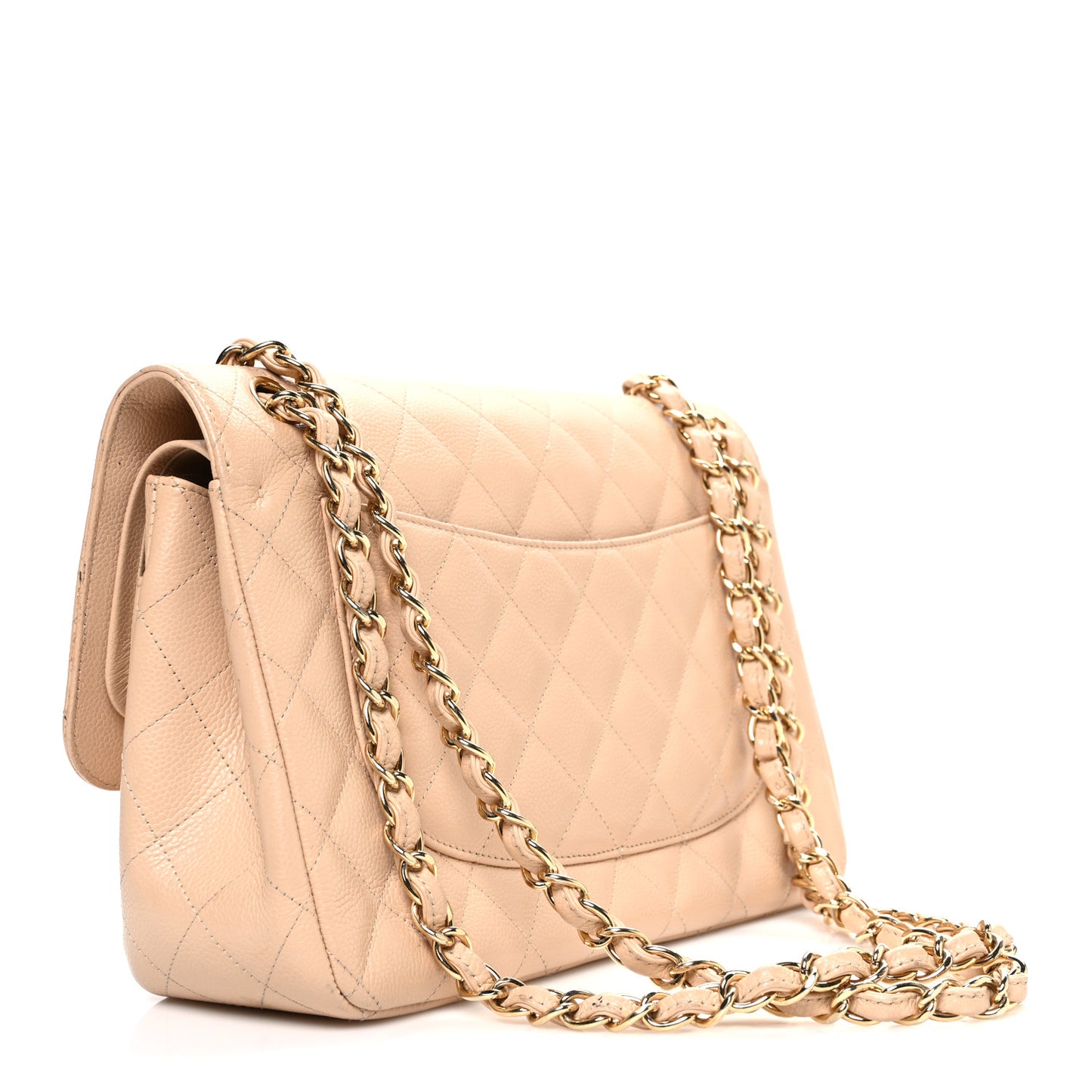 Caviar Quilted Jumbo Double Flap Beige Clair