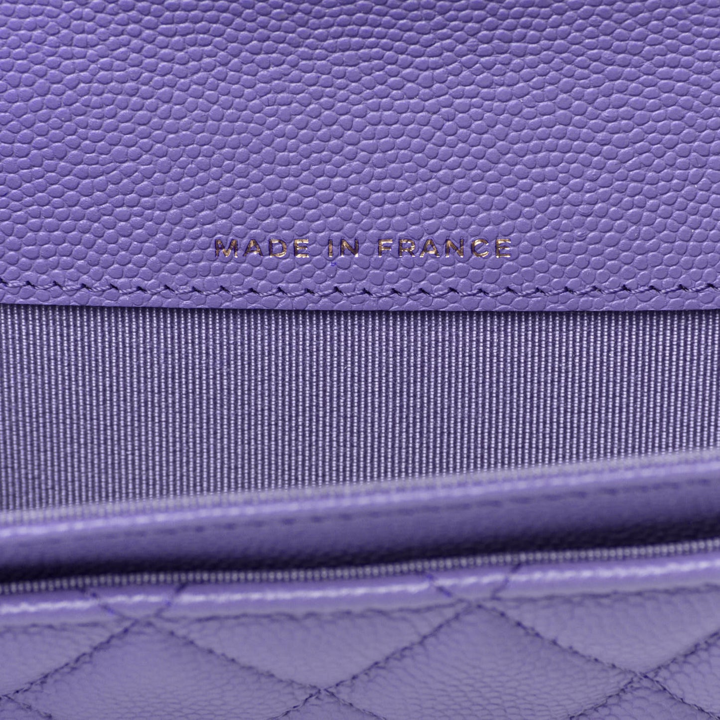 Caviar Quilted Flap Card Holder Wallet Purple