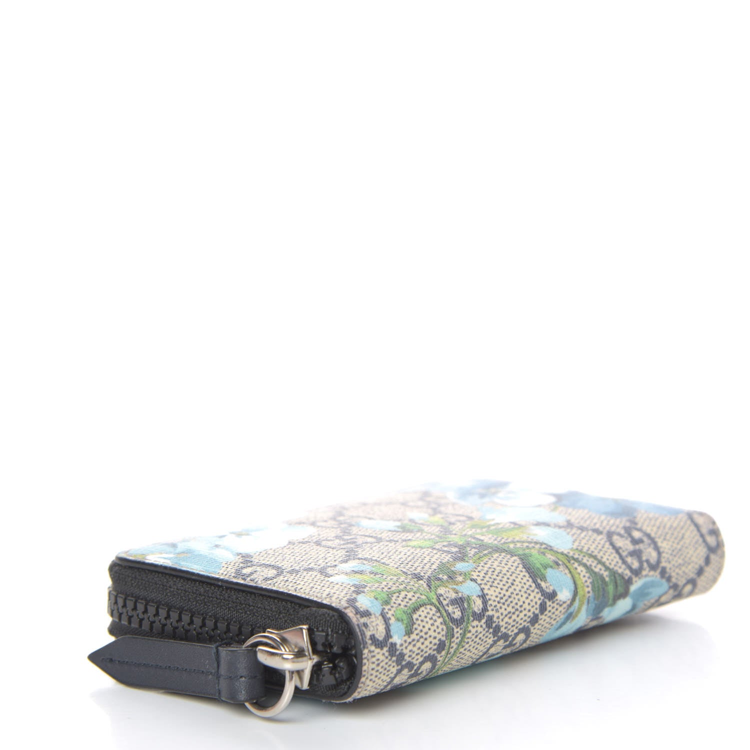 Gucci GG Supreme Monogram Blooms Zip Around Card Case Wallet Beige Blue Navy 4 of 10