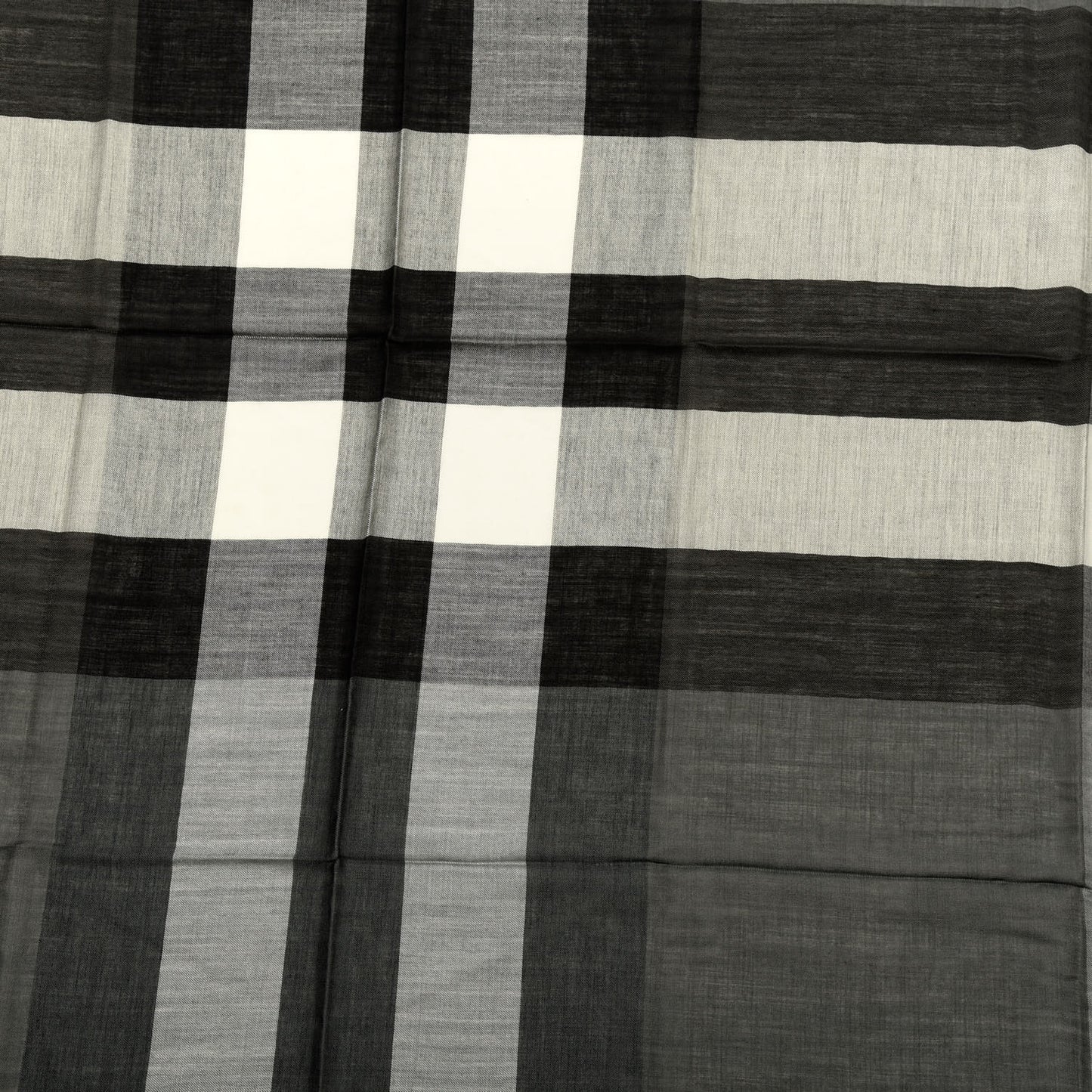 Silk Modal Wool Cashmere London Check Lightweight Square Scarf Mid Grey