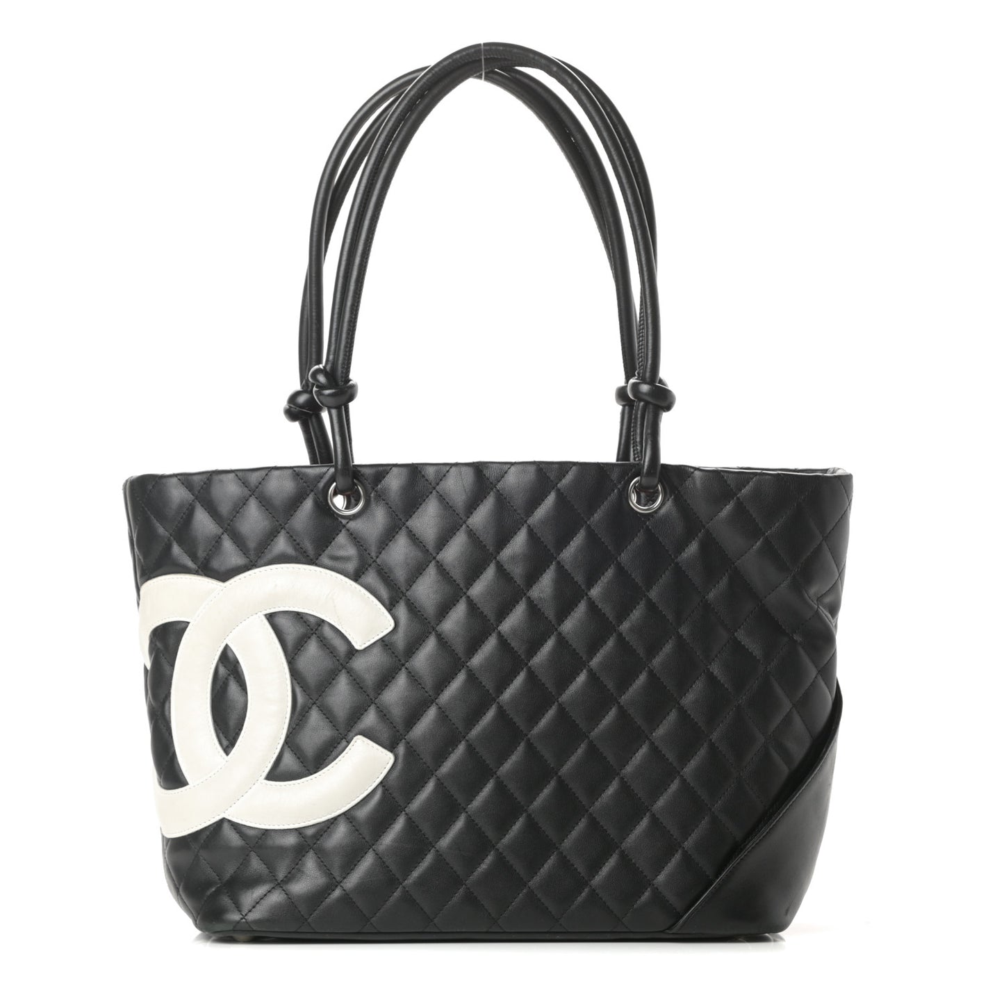 Calfskin Quilted Large Cambon Tote Black White