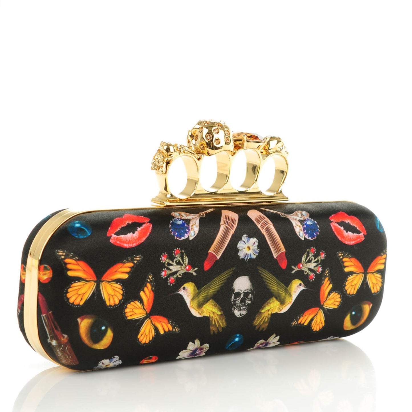 Silk Obsession Print Skull Knuckle Box Clutch Black