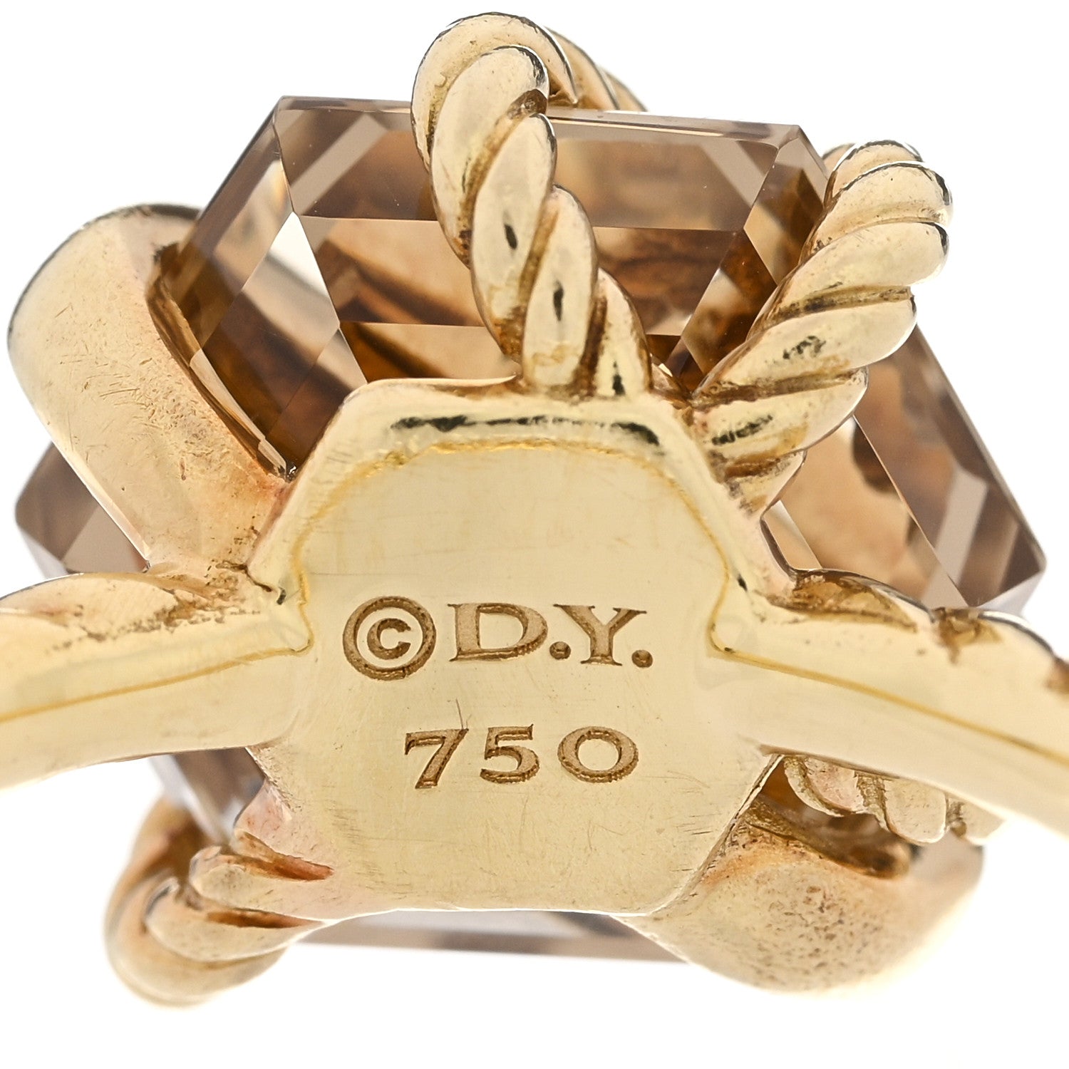 David Yurman 18K Yellow Gold Champagne Citrine Diamond 10mm Cable Wrap Ring 49 4.75 5 of 5