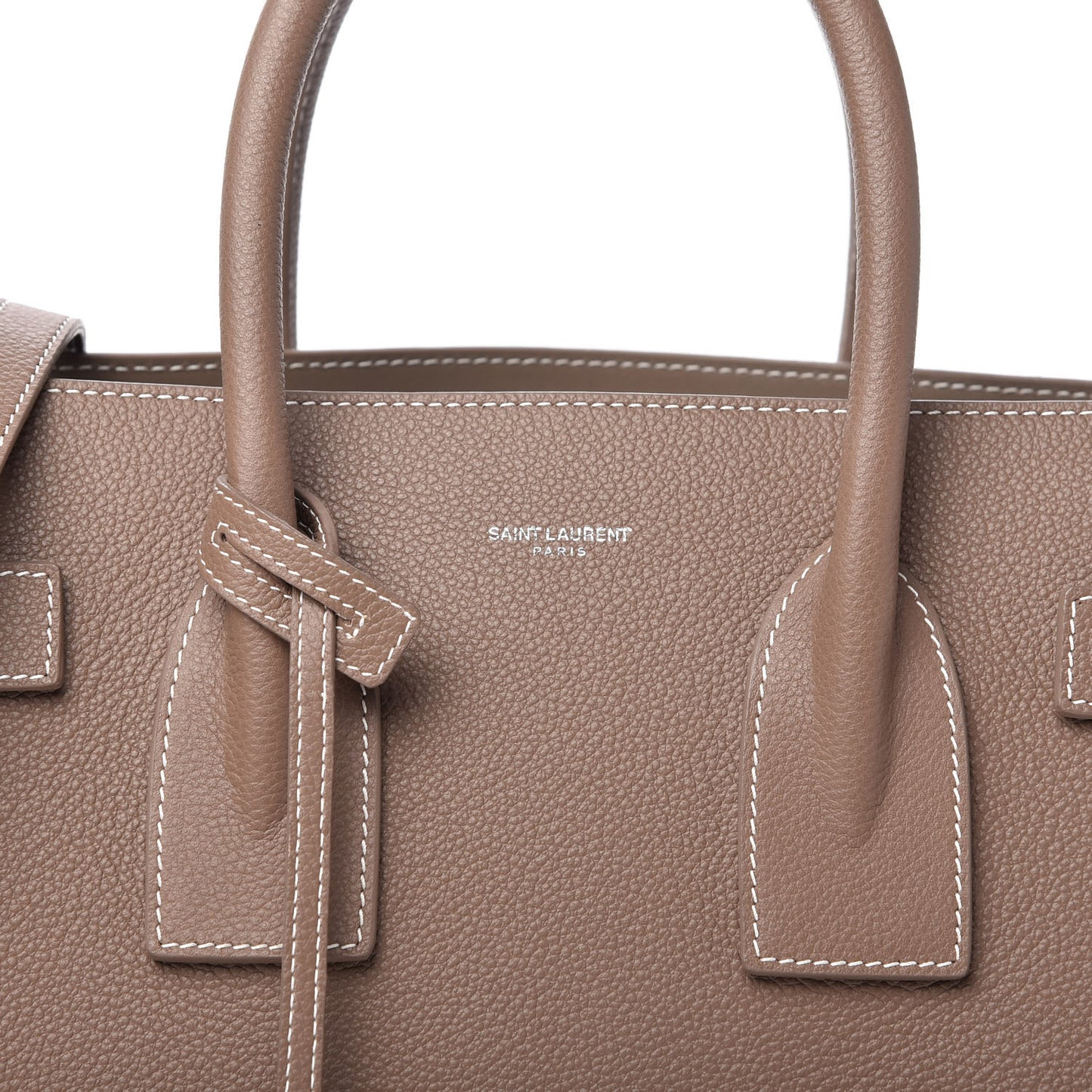 Grained Calfskin Topstitch Small Classic Sac De Jour Taupe