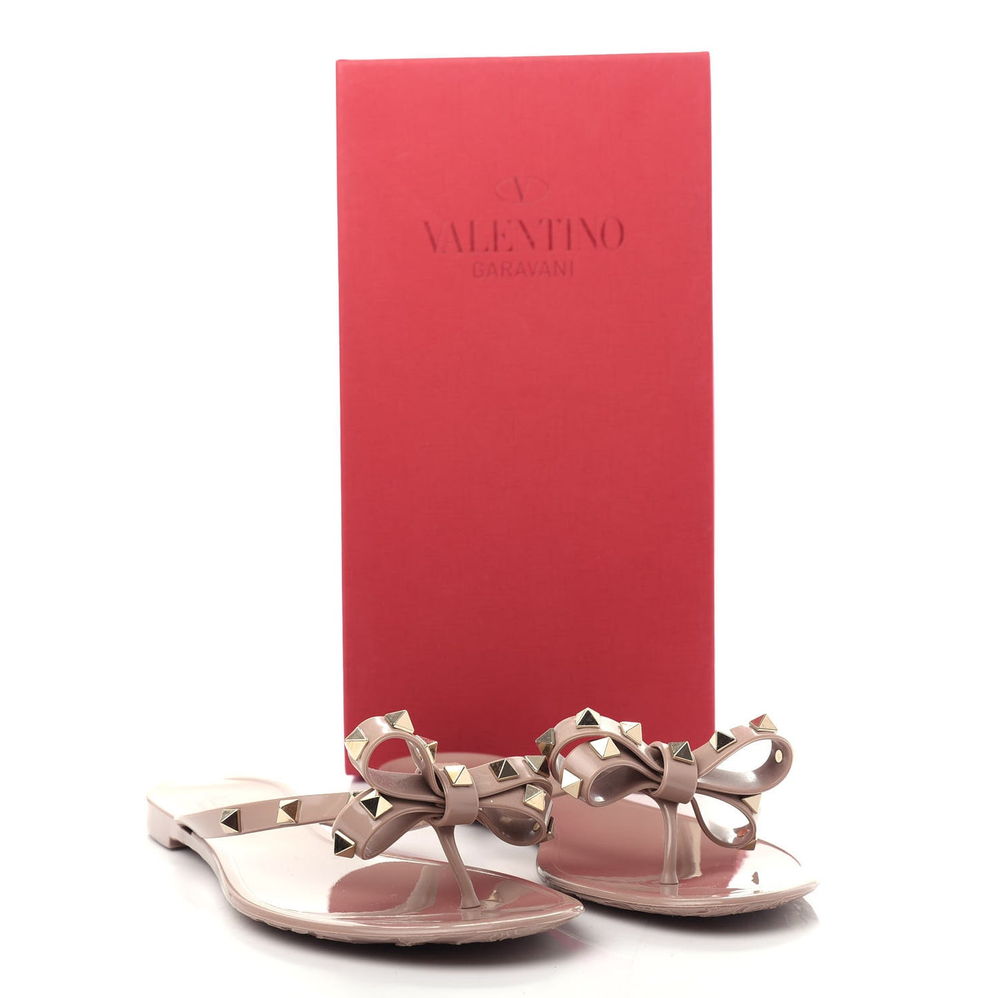 PVC Jelly Rockstud Bow Thong Sandals 39 Poudre