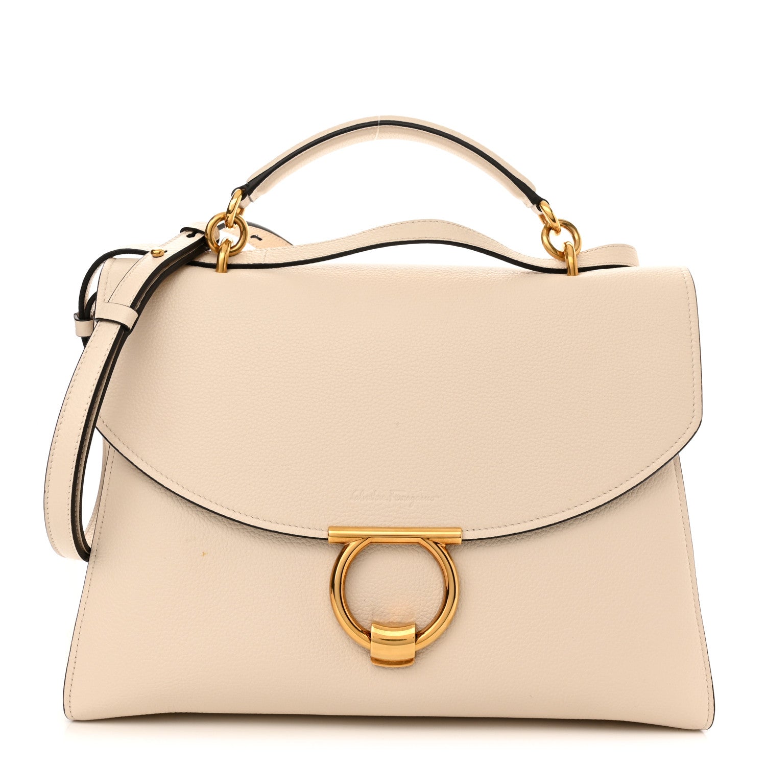 Salvatore Ferragamo Calfskin Medium Margot Top Handle Satchel Bone 1 of 12