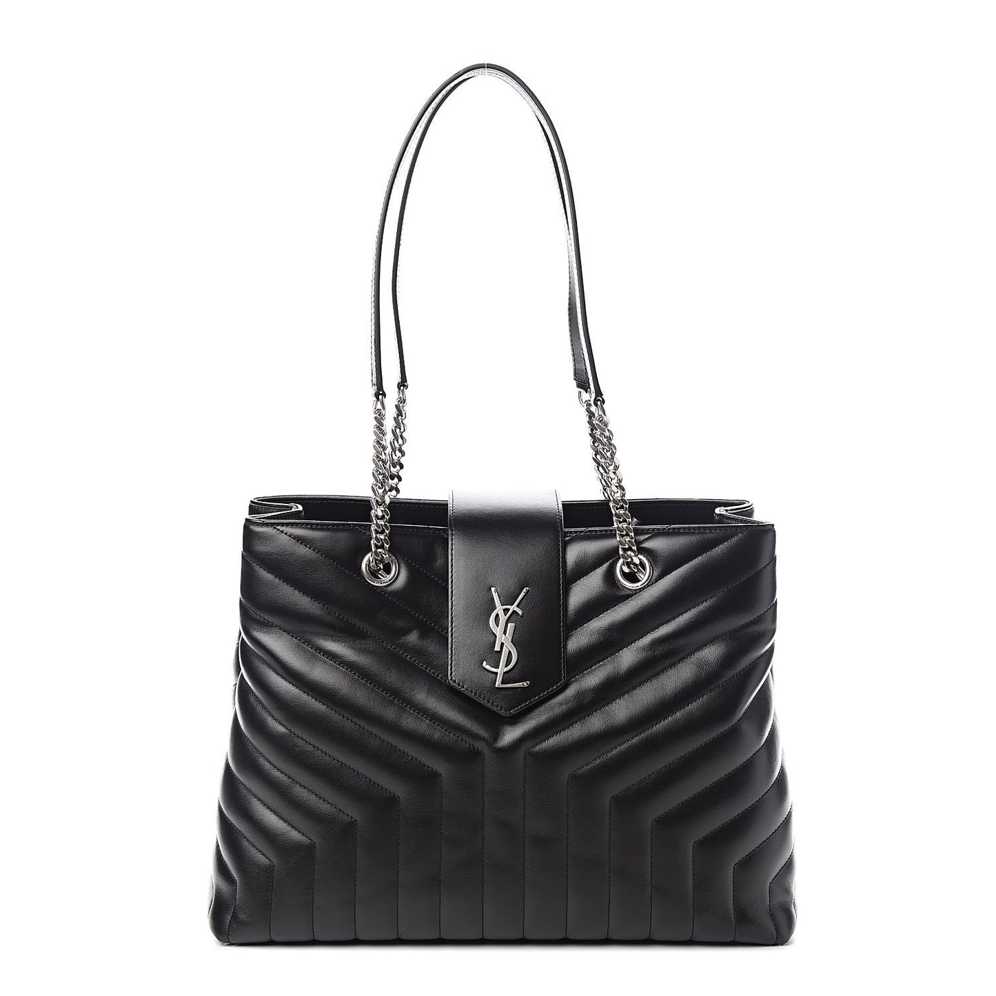 Calfskin Y Quilted Monogram Large Loulou Shopper Black