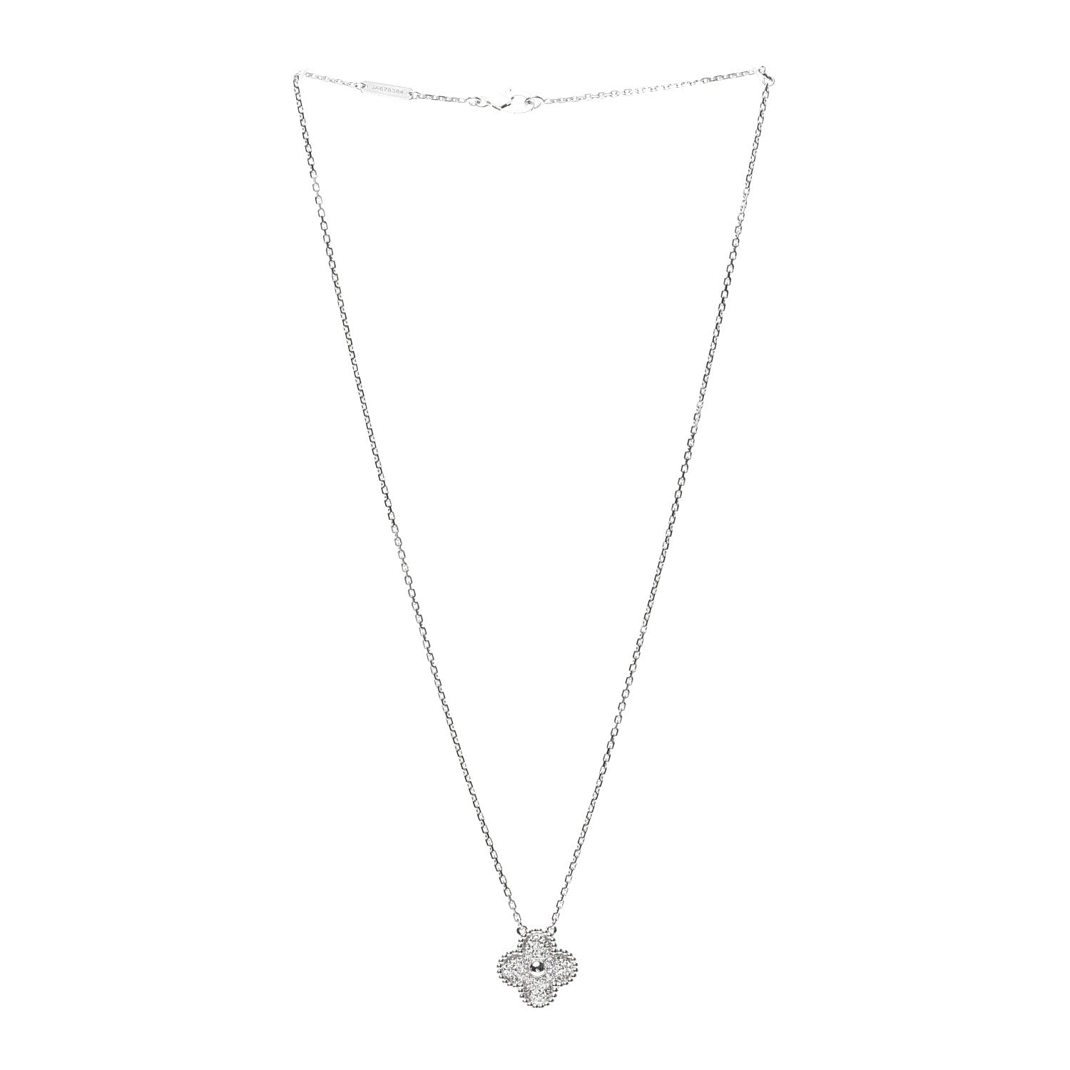 Van Cleef & Arpels 18K White Gold Diamond Vintage Alhambra Pendant Necklace 3 of 8