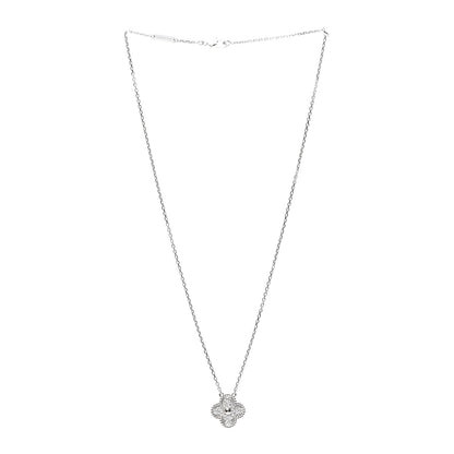 Van Cleef & Arpels 18K White Gold Diamond Vintage Alhambra Pendant Necklace 3 of 8