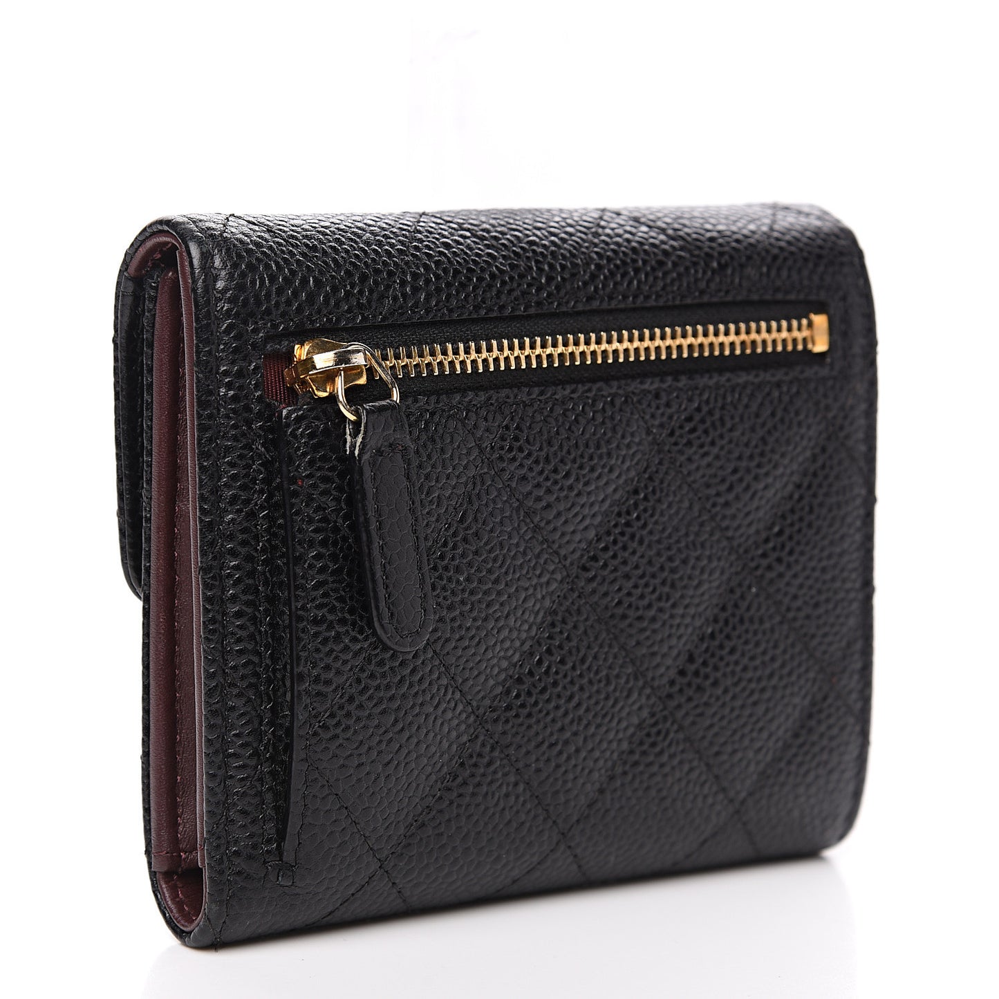 Caviar Quilted Compact Flap Wallet Black