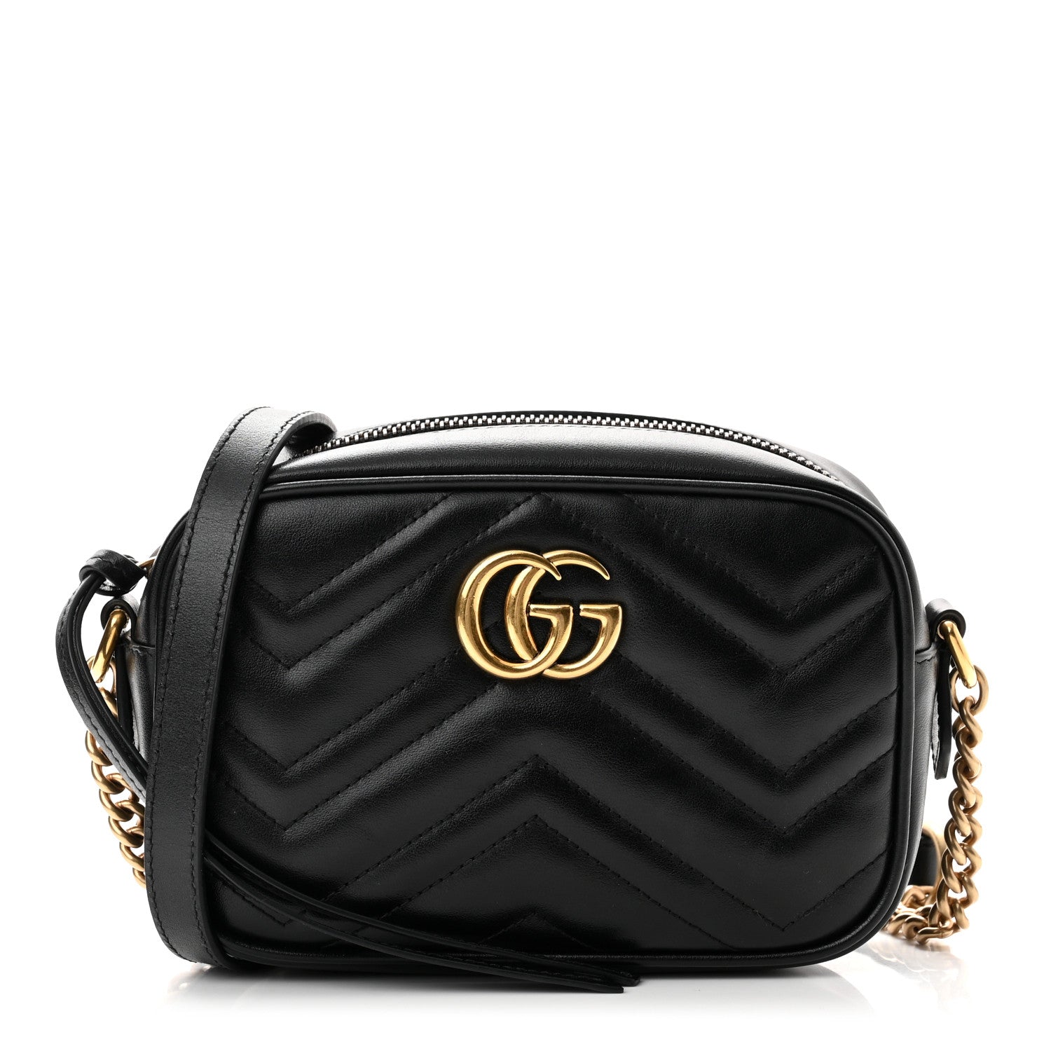 Gucci Calfskin Matelasse Mini GG Marmont Chain Shoulder Bag Black 1 of 9