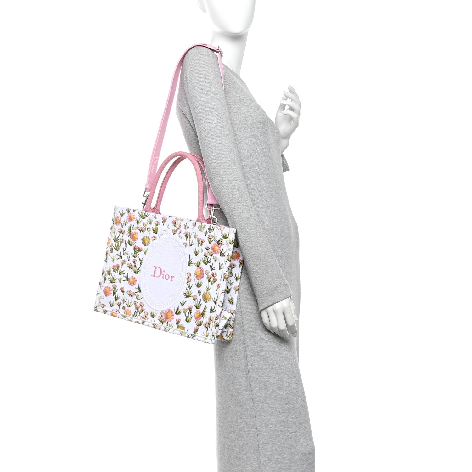 Christian Dior Cotton Toile De Jouy Daisy Garden Embroidered Dior Medaillon Small Book Tote With Strap Pink Multicolor 2 of 12