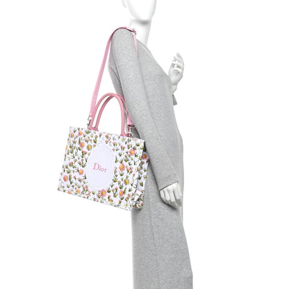 Christian Dior Cotton Toile De Jouy Daisy Garden Embroidered Dior Medaillon Small Book Tote With Strap Pink Multicolor 2 of 12