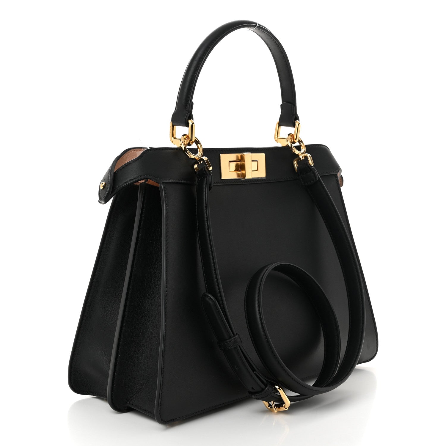 Fendi Vitello Seta Shiny Nappa Medium Peekaboo I SEE U Satchel Black Light Rose 3 of 9