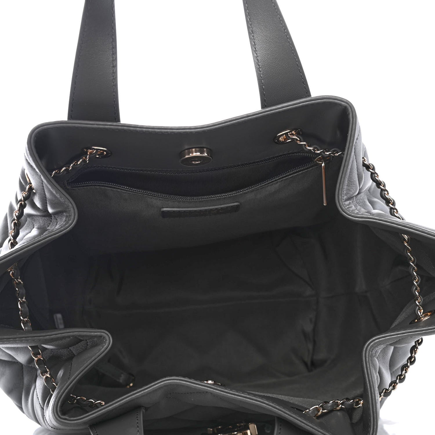 Chanel Lambskin Quilted CC Dweller Drawstring Tote Grey 4 of 4