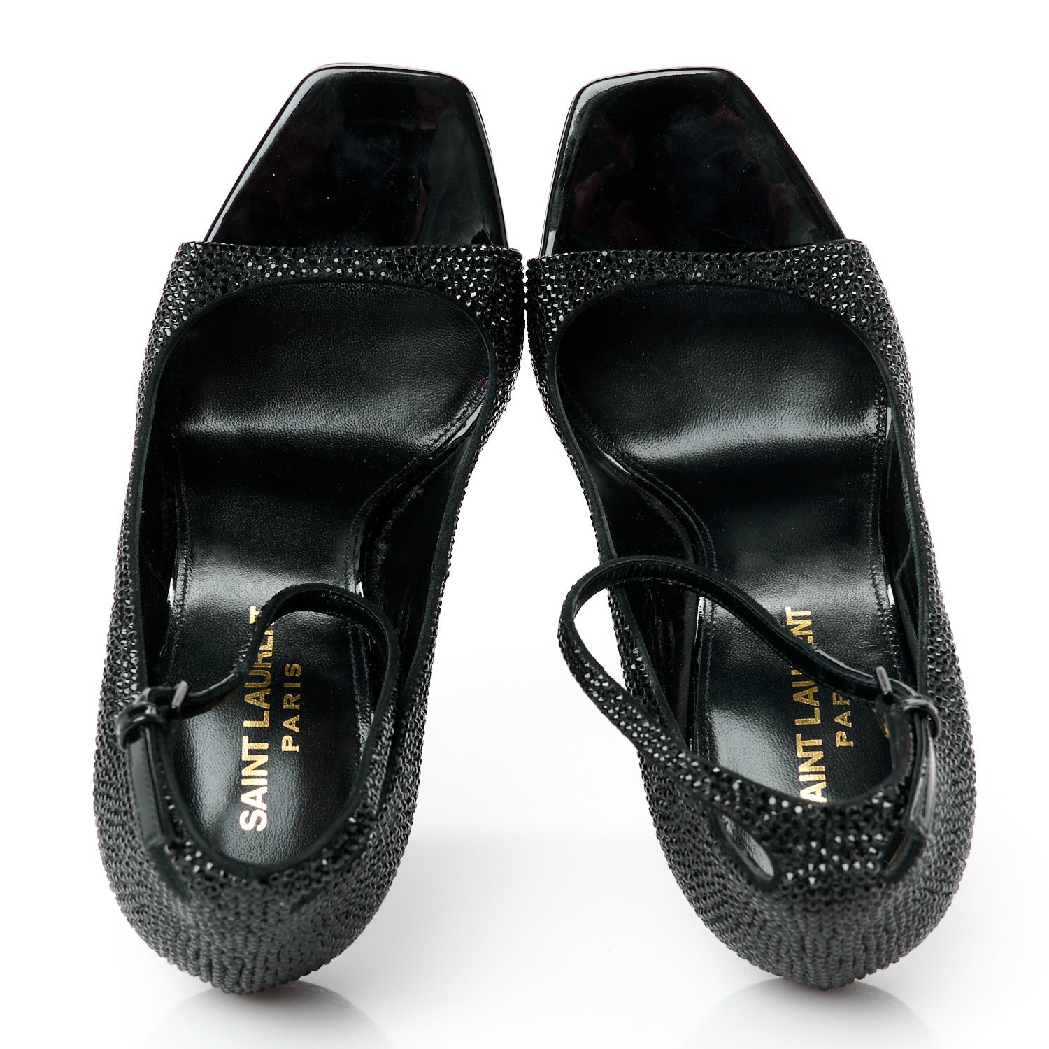 Saint Laurent Kid Suede Crystal Embellished Opyum 110 Ankle Strap Sandals 37 Black 2 of 10